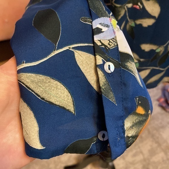 Zara M Bird print satin blouse work wear formal shirt - Picture 4 of 8